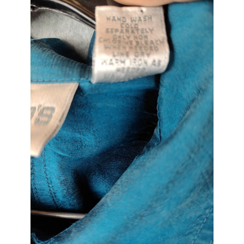 Chicos Womens Shirt Lage 3 Blue 100% Silk Vintage Retro Career Capsule Boxy - Picture 6 of 9